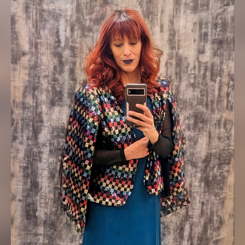 Buru Chic Multicolor Sequin Cape Jacket - image 1
